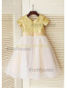 Short Sleeves Gold Sequin Ivory Tulle Knee Length Flower Girl Dress